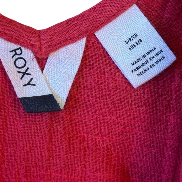 Roxy Red Ruffle Long Wide Sleeves Cropped Elastic Top Small - Picture 6 of 7